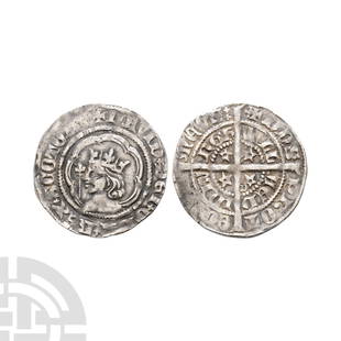 Scottish Coins - Scotland - David II - AR Half Groat: 1329-1371 A.D. Second Coinage, 1357-67. Obv: large young crowned bust left with sceptre, +DAVIDx DEIx GRAx REXx SCOTORVm. Rev: long cross pattée, five pointed pierced mullet in each angle, twin conce