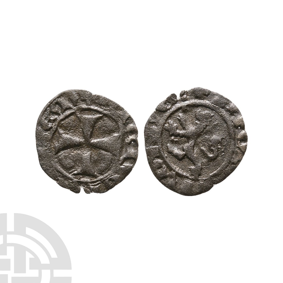 Crusader Issues - Lusignan Kingdom of Cyprus - James I - AR Billon Denier: 1382 - 1398 A.D. Obv: +IAQV? R?I D :, rampant lion left. Rev: +I?RV3m R?I C, cross pattee. Cf. CNG 298, lot 423. 0.41 grams. . Ex London, UK, private collection. Ex London Gallery, 2003. Property of a