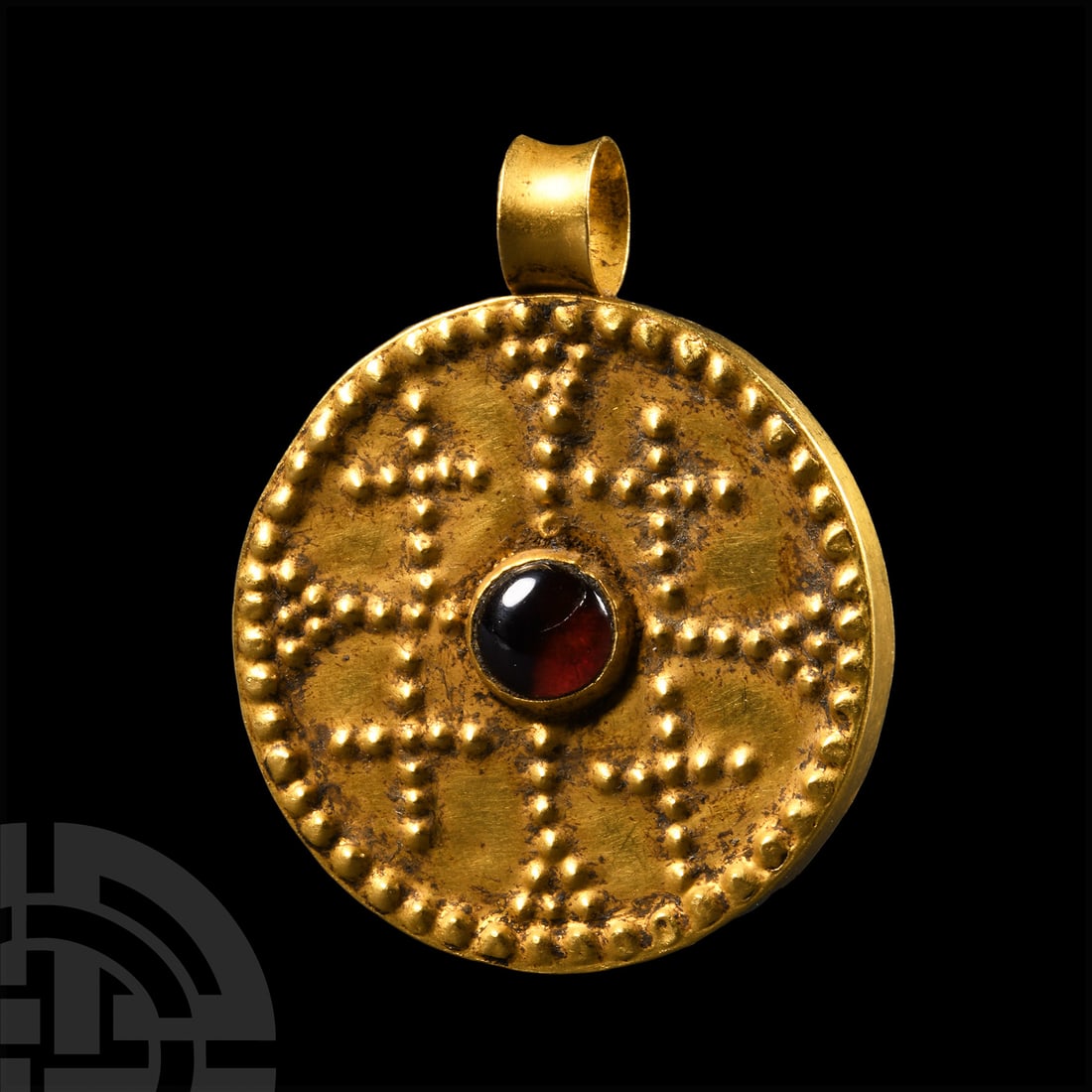 Gold Byzantine Style Pendant with Garnet (1 of 1)