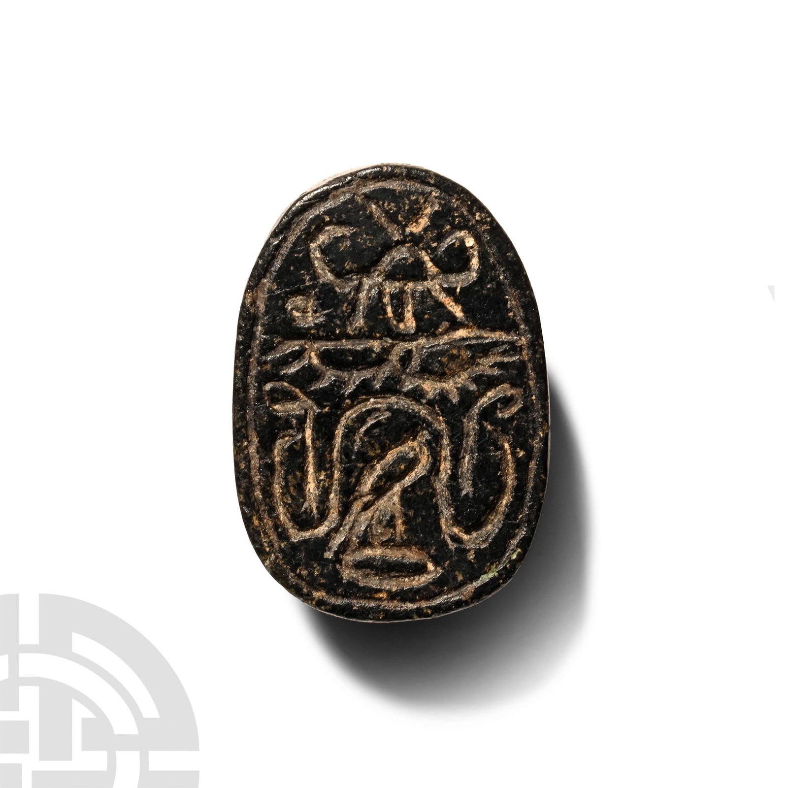 Egyptian Black Stone Scarab with Uraei and Falcon (1 of 1)