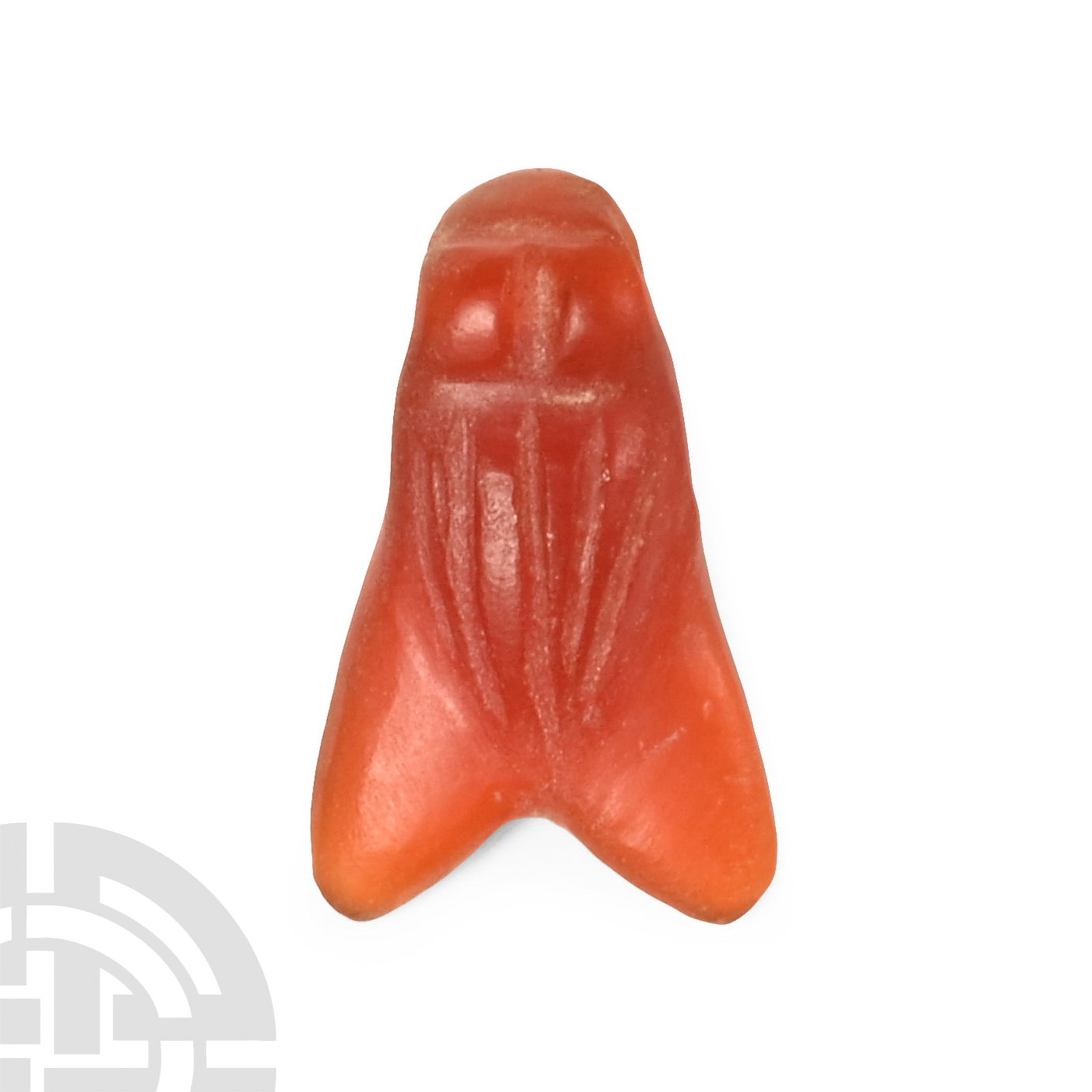 Egyptian Carnelian Fly Amulet: Late Period, 664-332 B.C. Carved with simple body and eye detailing and polished; drilled through the eyes for suspension. Cf. Christies, 14 April 2011, Lot 66, Baron Empain collection (1852-1929); se