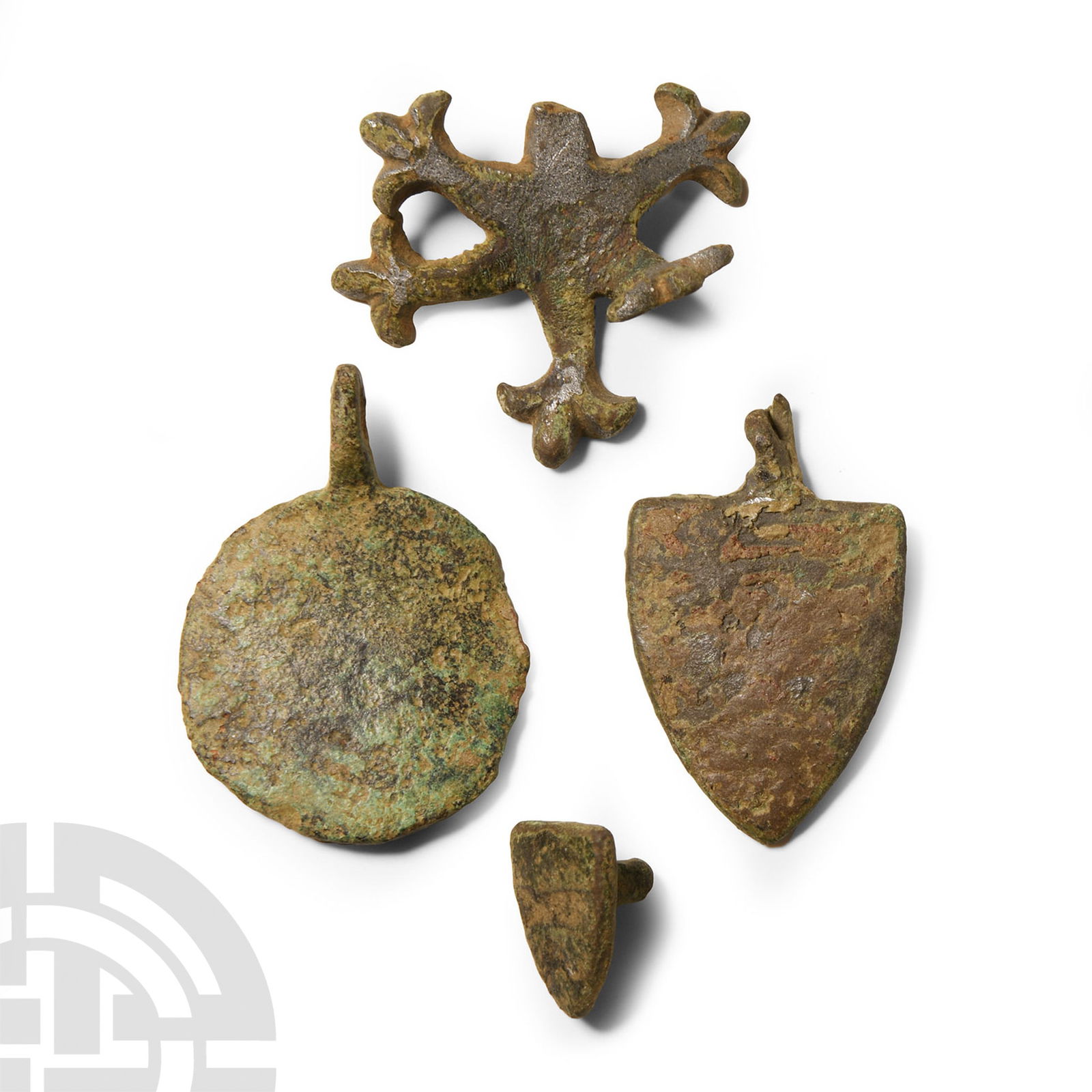 Medieval Knight's Bronze Heraldic Horse Harness Pendant and Stud Group (1 of 1)