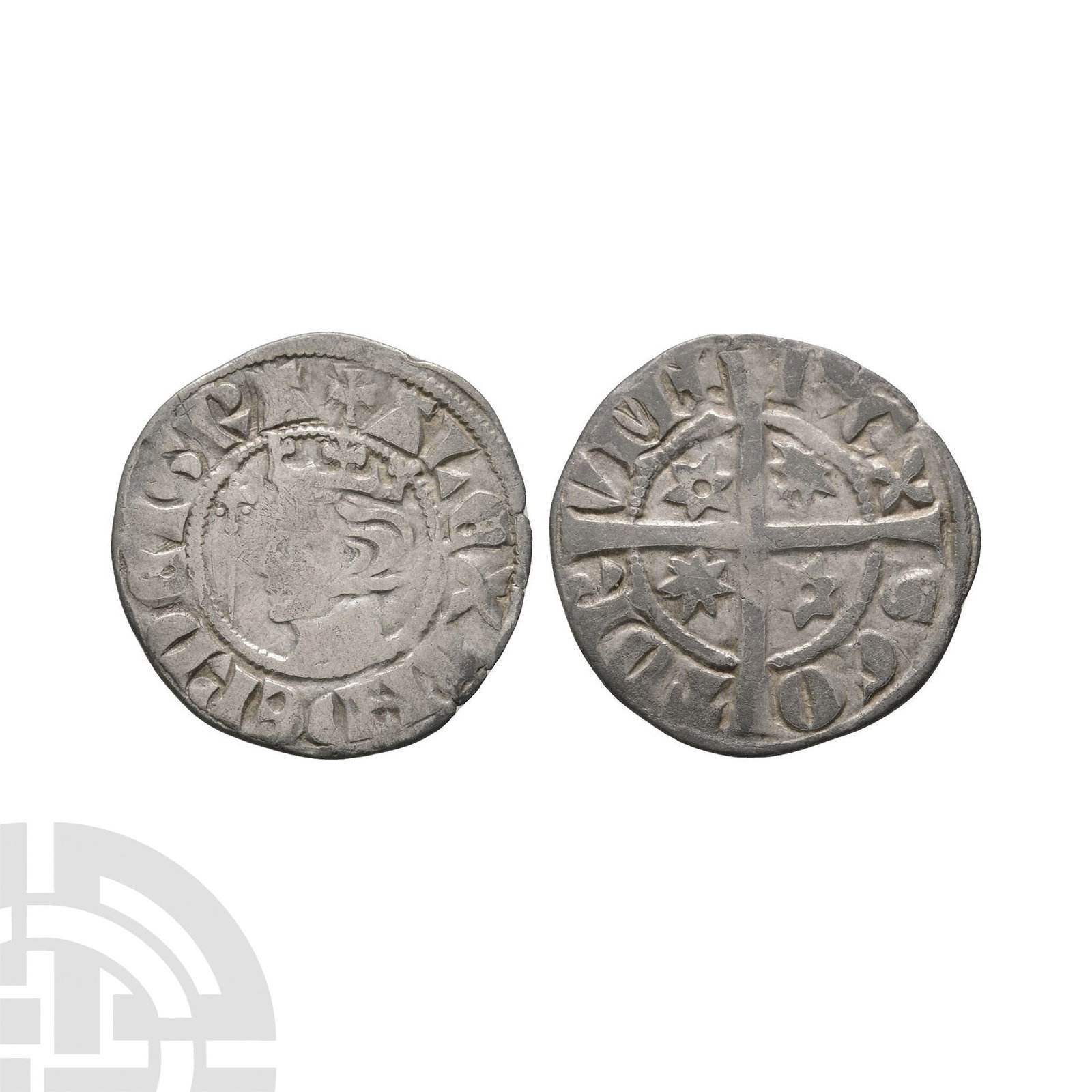 Scottish Coins - Alexander III - Perth(?) - Long Cross AR Penny: 1249-1286 A.D. Second coinage. Obv: profile bust left with sceptre and +ALEXANDER DEI GRA legend with lettering with incurved uprights and wedge-shaped R's. Rev: long cross and mullets totalling 26(?)