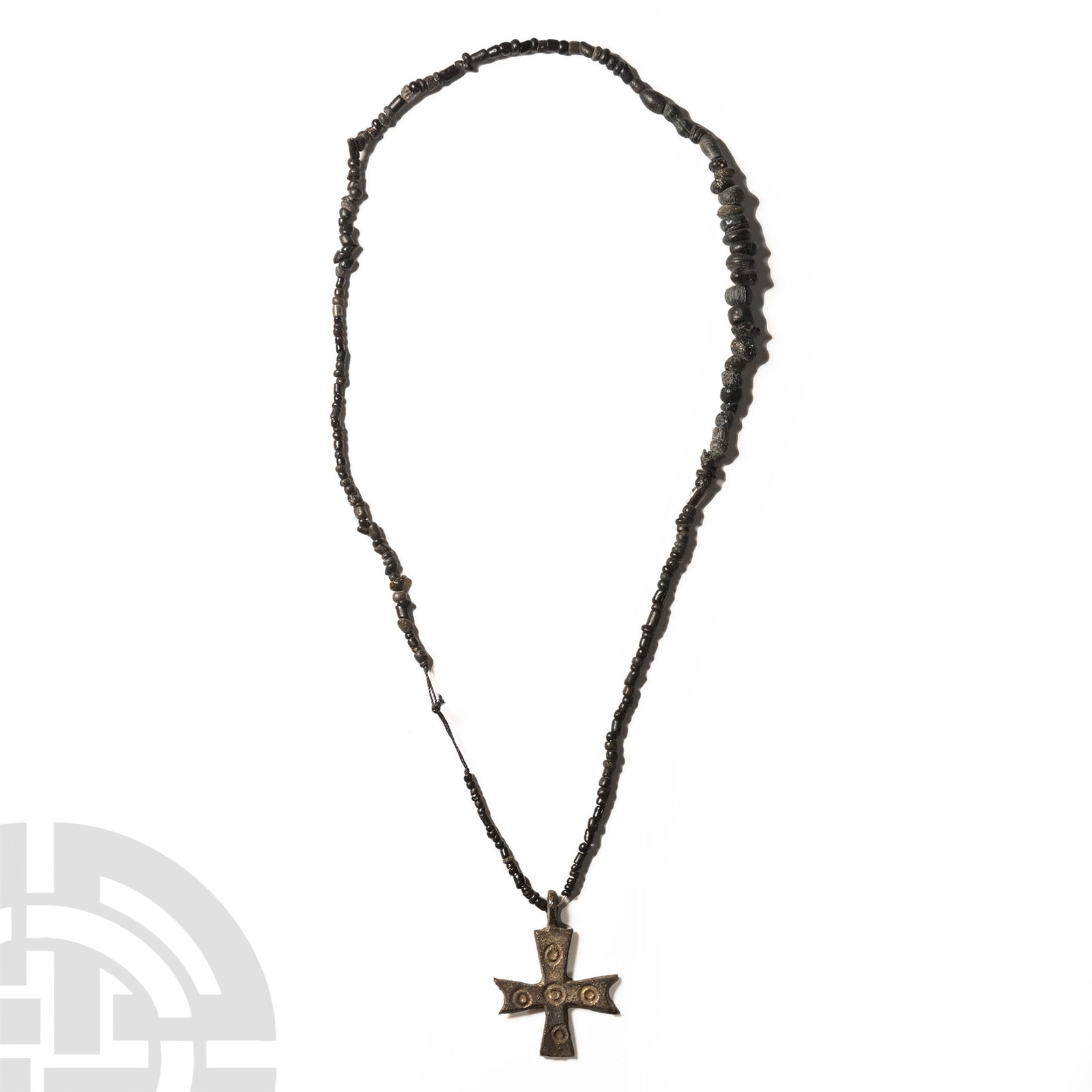 Byzantine Bronze Cross with Black Glass Beads (1 of 1)