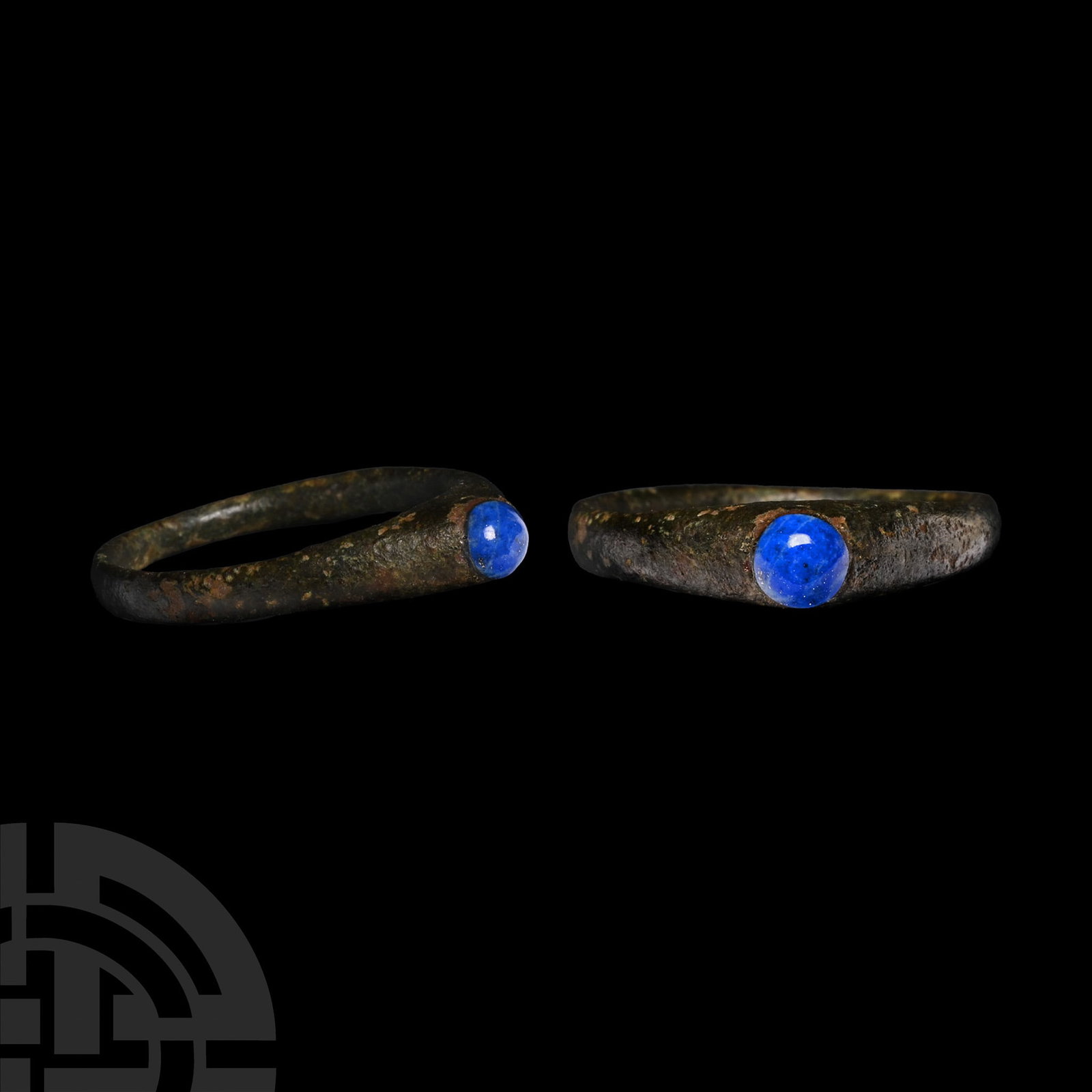 Medieval 'Published' Bronze Stirrup Ring with Lapis Gemstone (1 of 1)