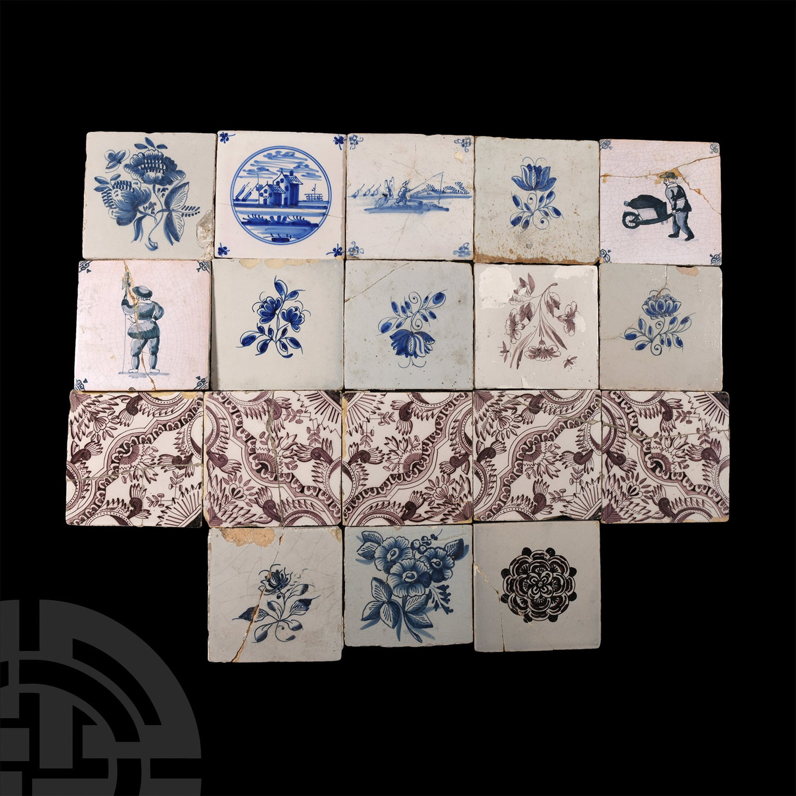 Post Medieval Dutch Glazed Ceramic Tile Group (1 of 1)