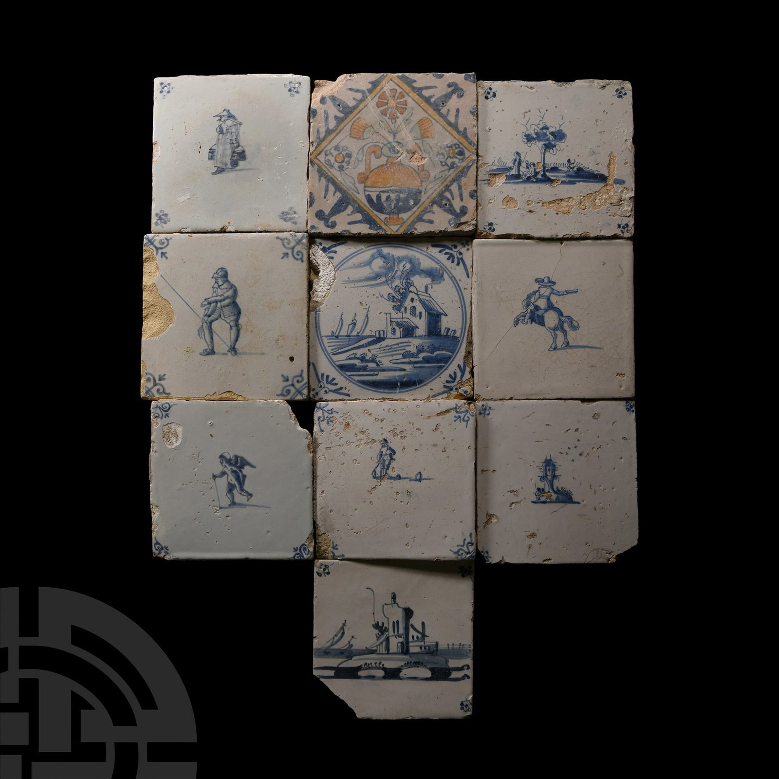 Post Medieval Dutch Glazed Ceramic Tile Group (1 of 1)