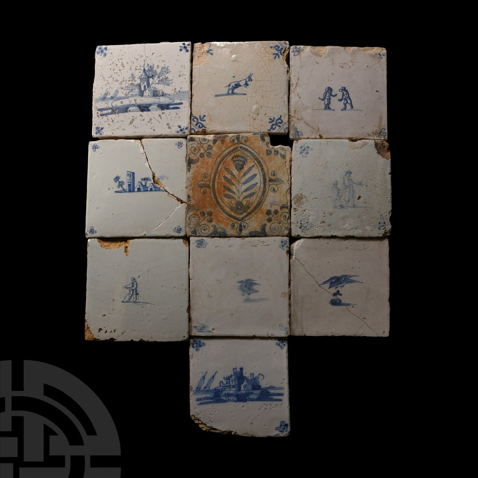 Post Medieval Dutch Glazed Ceramic Tile Group (1 of 1)
