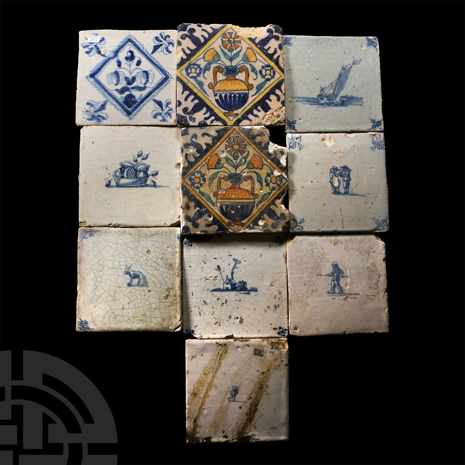 Post Medieval Dutch Glazed Ceramic Tile Group (1 of 1)