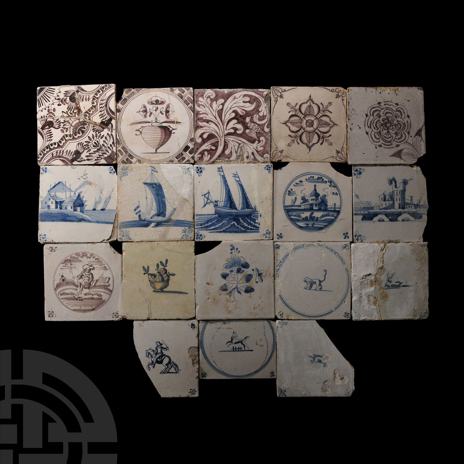 Post Medieval Dutch Glazed Ceramic Tile Group (1 of 1)