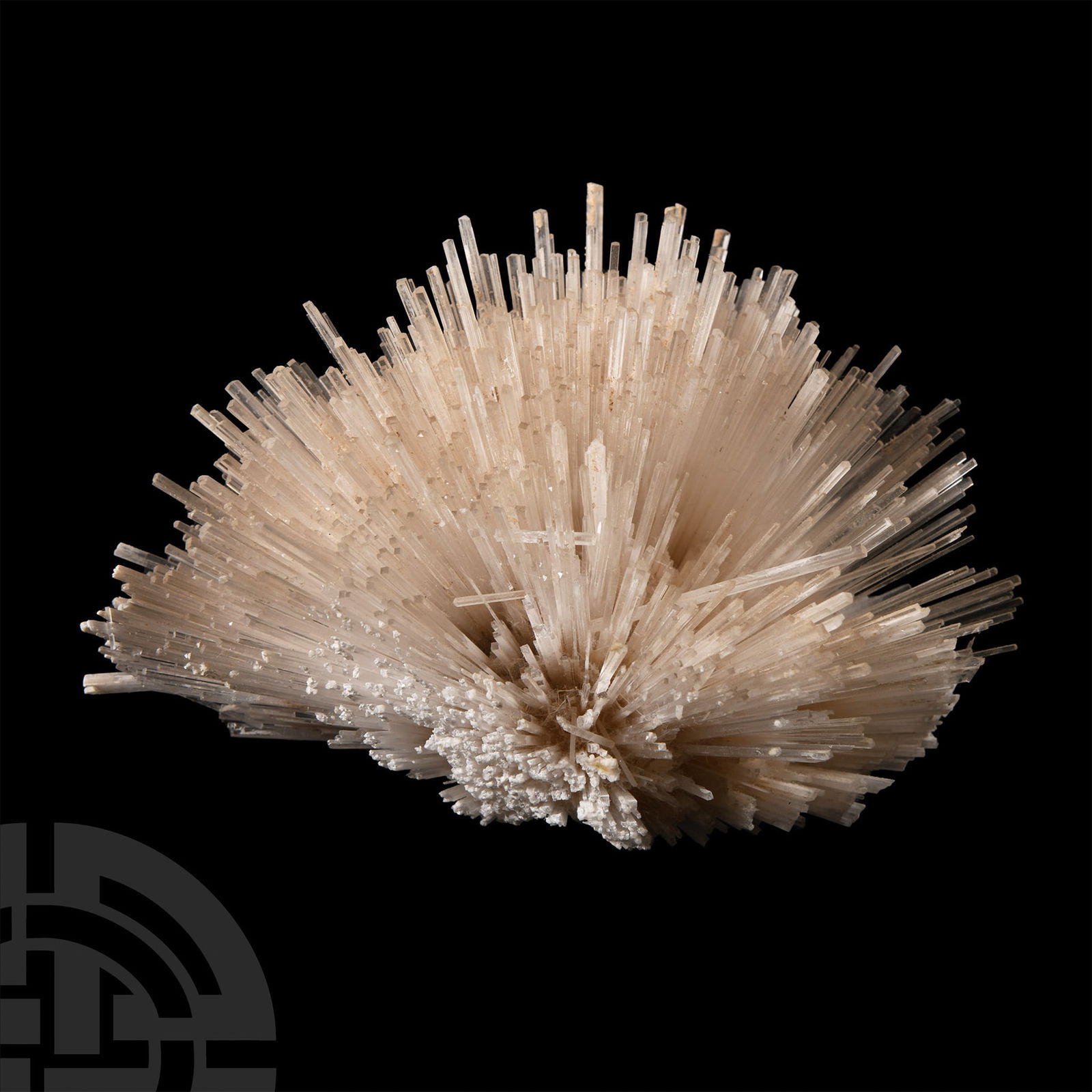 Natural History - Historic 'Poona, India' Mesolite Mineral Specimen.: Consisting of large, acicular crystals radiating from a central point, collection number 620; bought from Simon Harrison Minerals for £60.00 in 1986, with an old label and invoice. 207 grams, 12