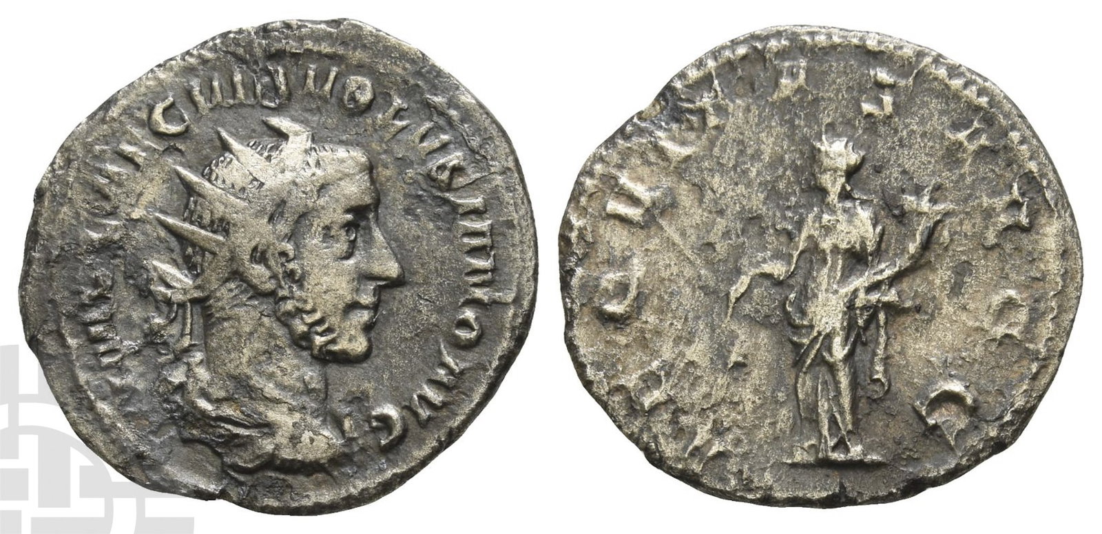 Volusian AR Antoninianus.: AD 251-253. Rome mint. IMP CAE C VIB VOLVSIANO AVG, radiate, draped and cuirassed bust to right / AEQVITAS AVGG, Aequitas standing to left, holding scales and cornucopiae. RIC IV 166; RSC 8. 2.69gr, 2