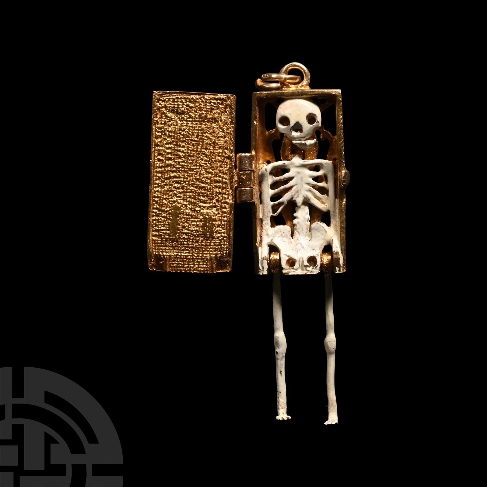 Articulated Skeleton in Gold Closet Memento Mori Pendant Charm (1 of 4)
