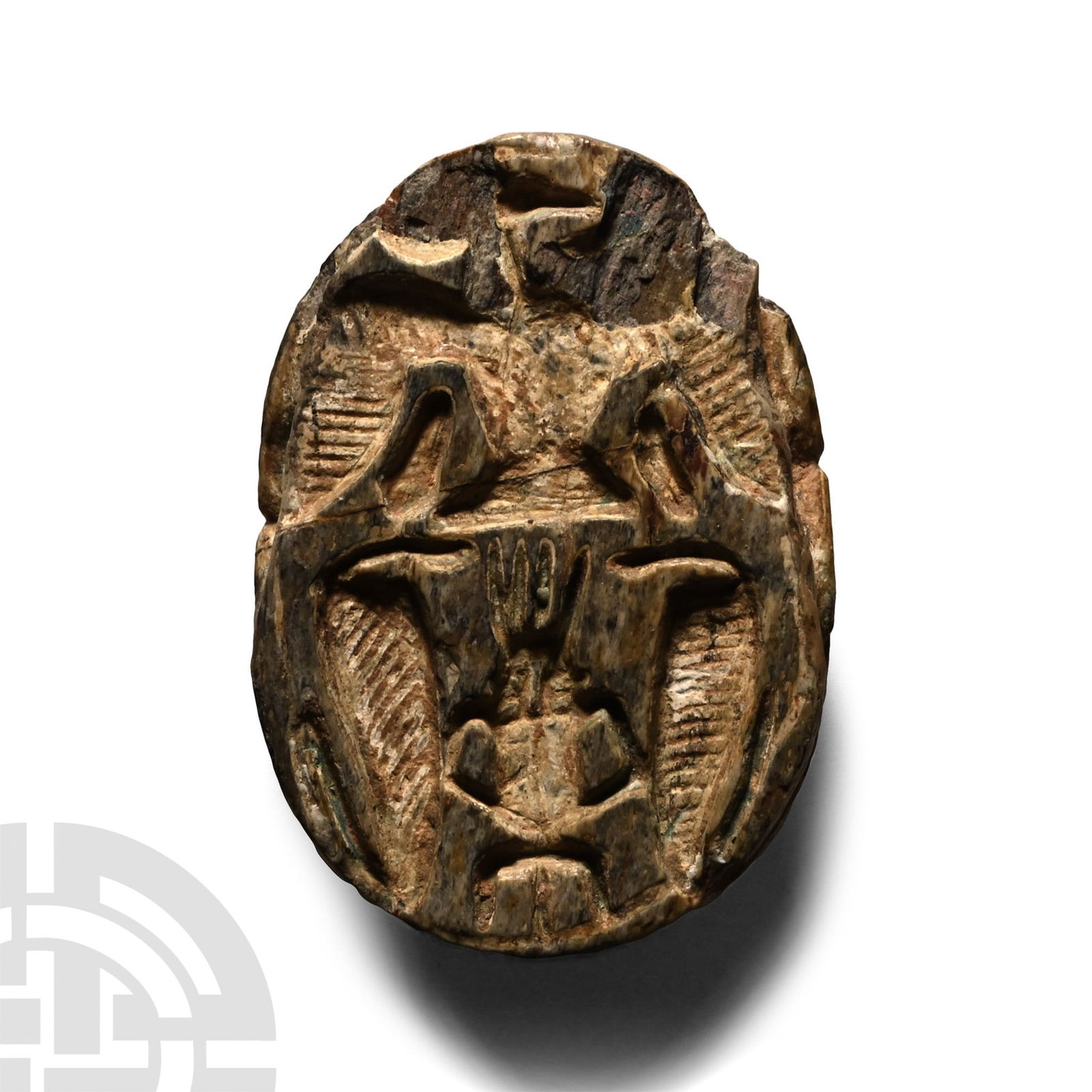 Egyptian Steatite Scarab with Bes, Vulture and Cobras (1 of 1)