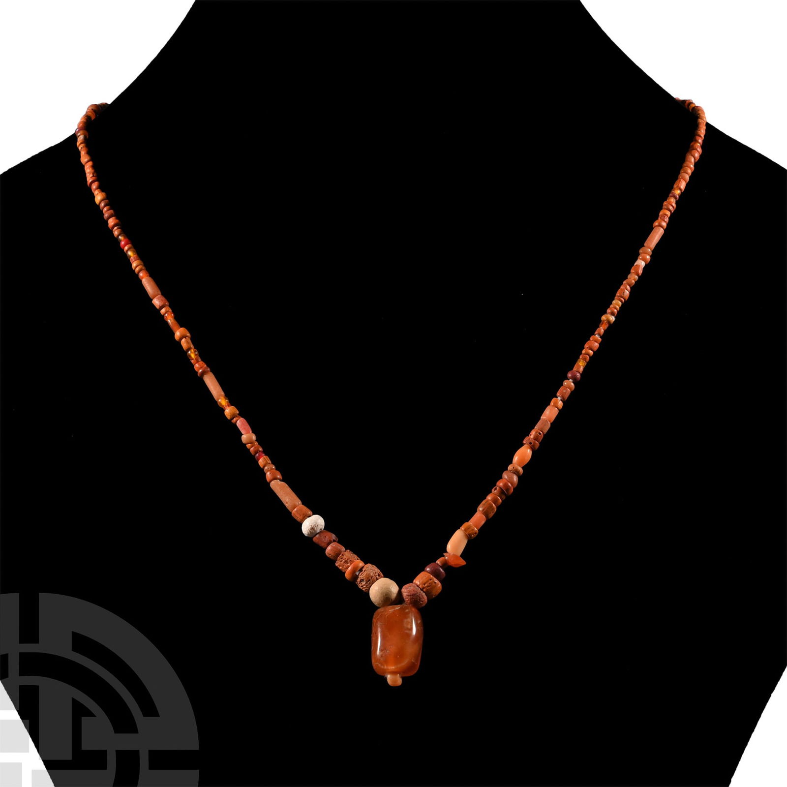 Roman Orange Glass and Stone Bead Necklace String (1 of 1)