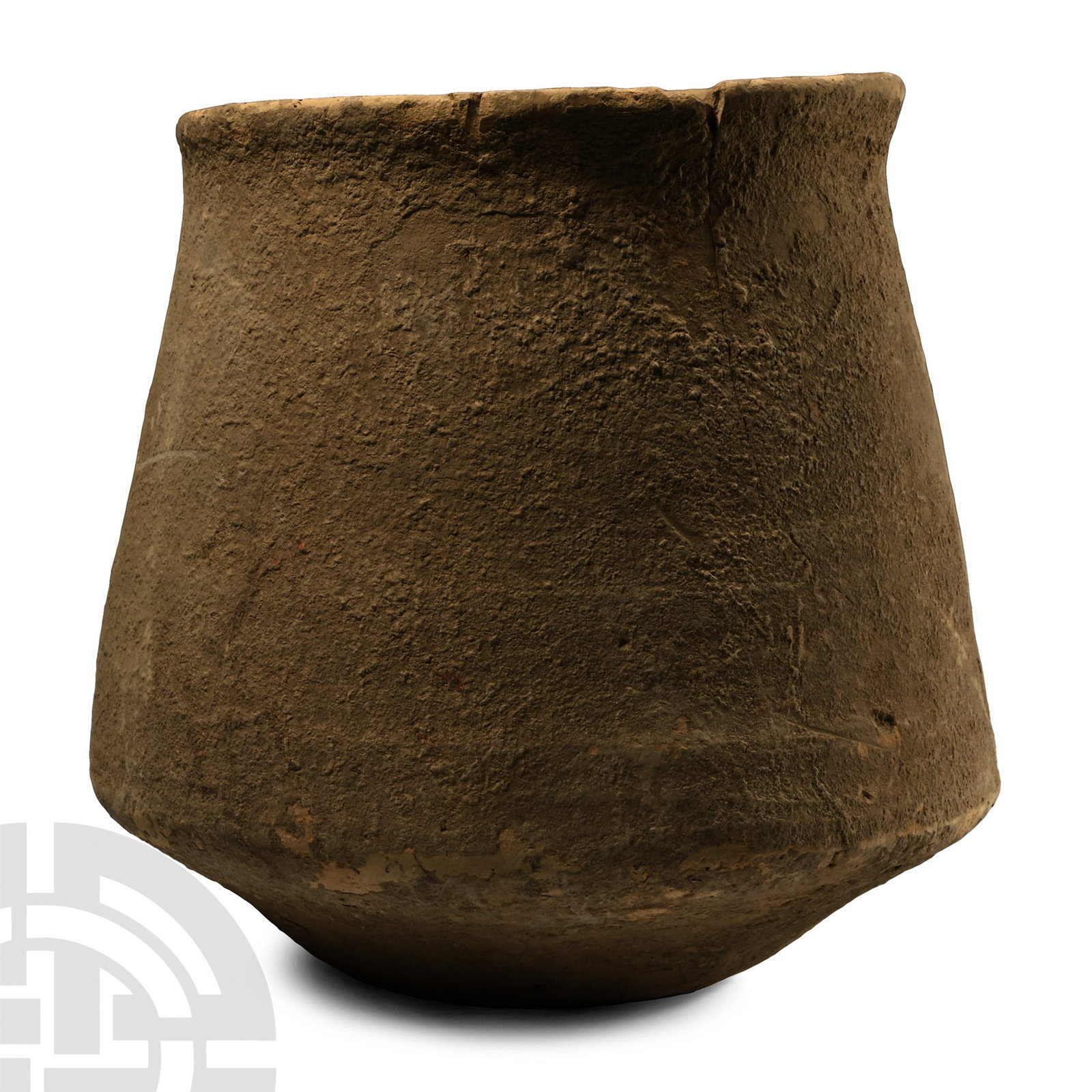 Terracotta Jar: 1st millennium B.C. Coarse ware jar with biconvex profile, flared rim. 1.62 kg, 20.5 cm (8 in.). [No Reserve] Acquired 1980-2015. Ex Abelita family collection.