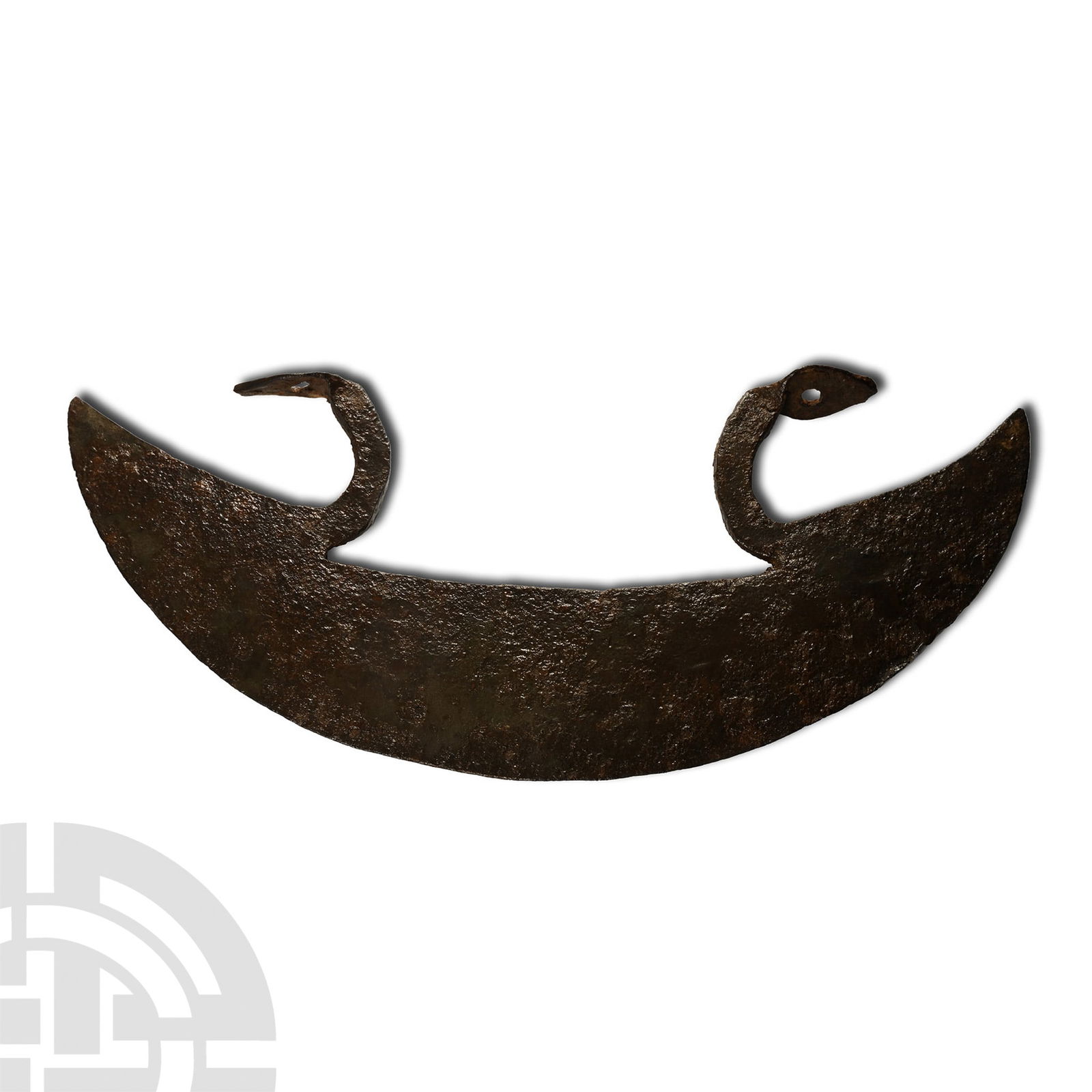 Ethiopian Coptic Iron Halberd: 15th-17th century A.D. Single-edged crescent-shaped blade equipped with two curved pins with holes for attachment to a wooden shaft. See similar type in Flinders Petrie, W., Tools and Weapons, British