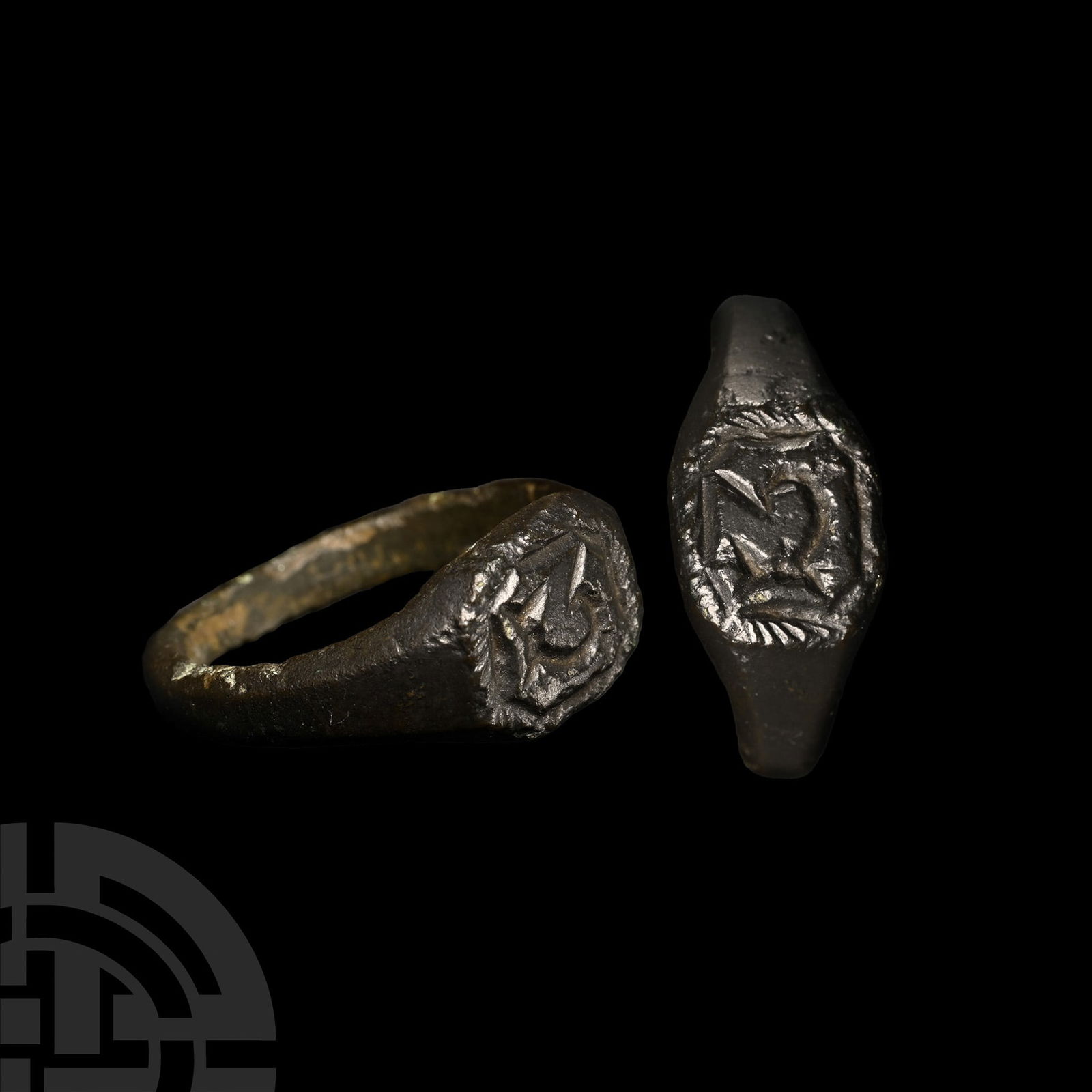 Medieval Bronze Seal Ring with R (1 of 1)