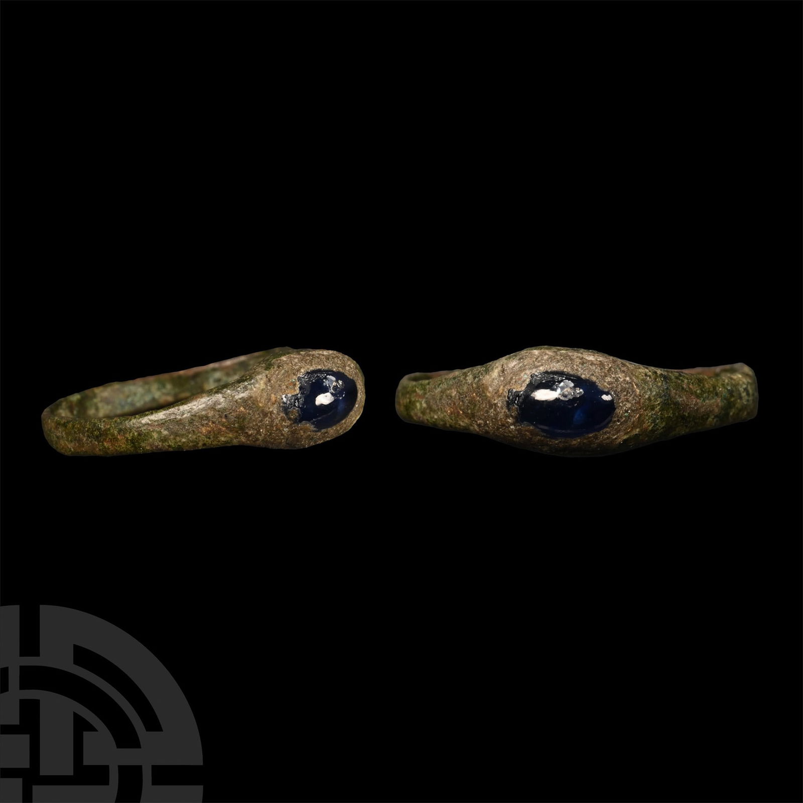 Medieval Bronze Bishop's Stirrup Ring with Sapphire Cabochon (1 of 1)