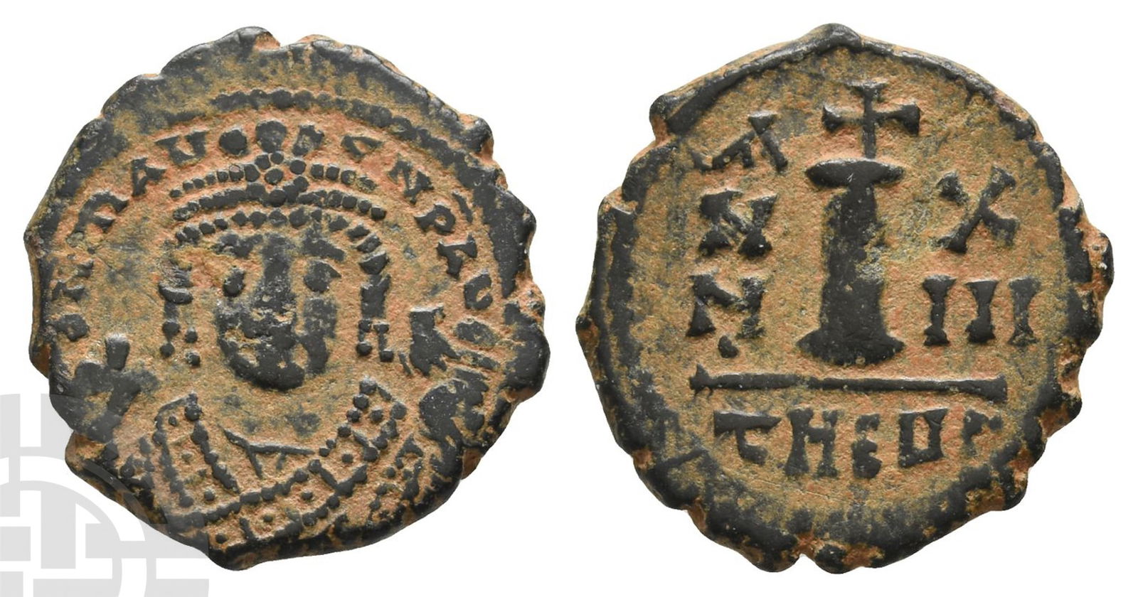 Maurice Tiberius AE 10 Nummi or Decanummium. (1 of 1)