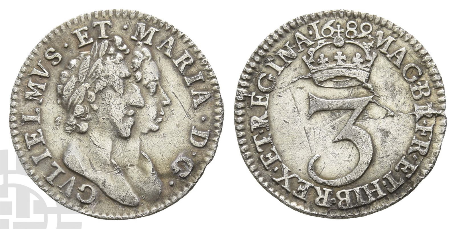 England. Stuart (Orange), William and Mary AR Threepence. (1 of 1)