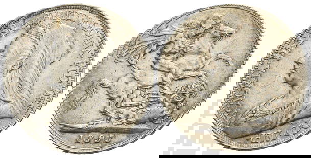 Great Britain. Hanover, Victoria AR Crown.: 1837-1901. London mint. Dated 1895 and RY LIX. Old Head Coinage. Designs by Sir Thomas Brock and Benedetto Pistrucci. VICTORIA ? DEI ? GRA ? BRITT ? REGINA ? FID ? DED ? IND ? IMP ?, crowned, veiled a