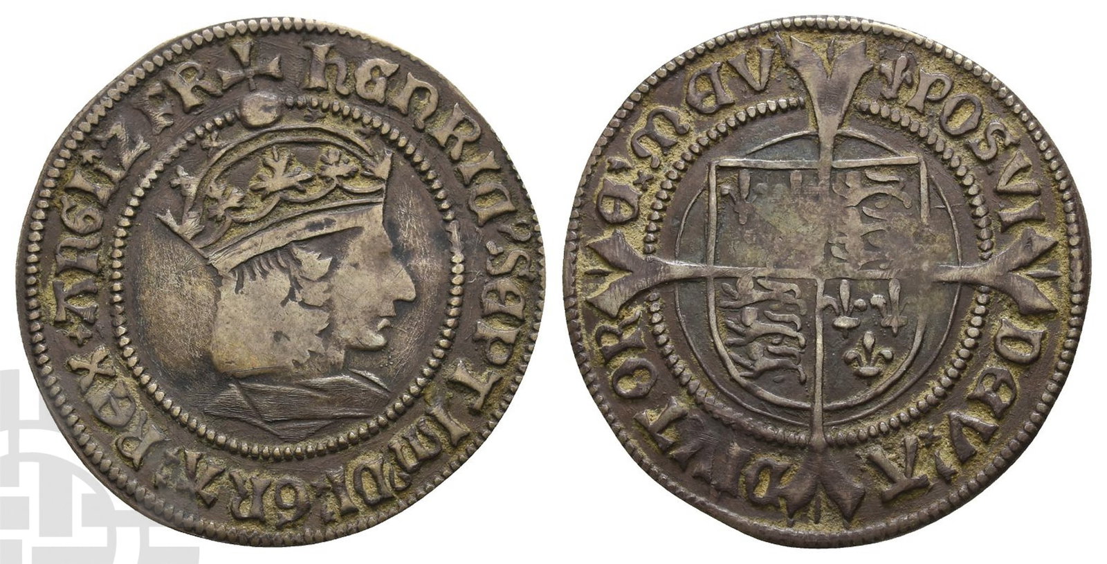 Reproduction of Henry VII AR Groat.: 19th century AD.Crowned and draped bust to right / Square-topped shield over long cross fourch?e. For prototype cf. SCBC 2254. 3.05gr, 26mm, 6h.Fine. From a London, UK, collection.