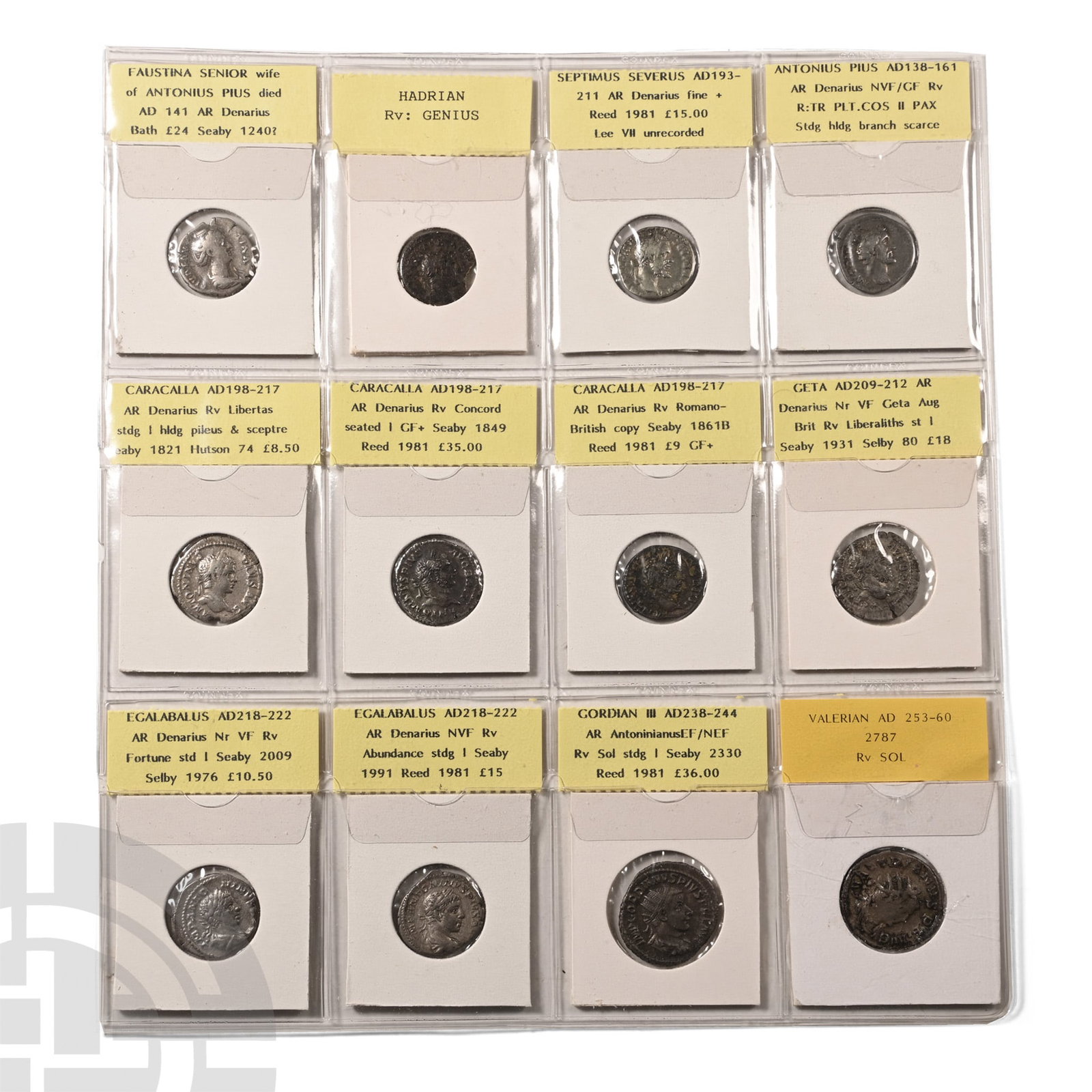 Group of Twelve [12] Roman Imperial AR Coins.: 2nd-3rd century AD.Various emperors. 84gr total.Near Very Fine to Very Fine. From the private collection of Kenneth Machin (1936-2020).