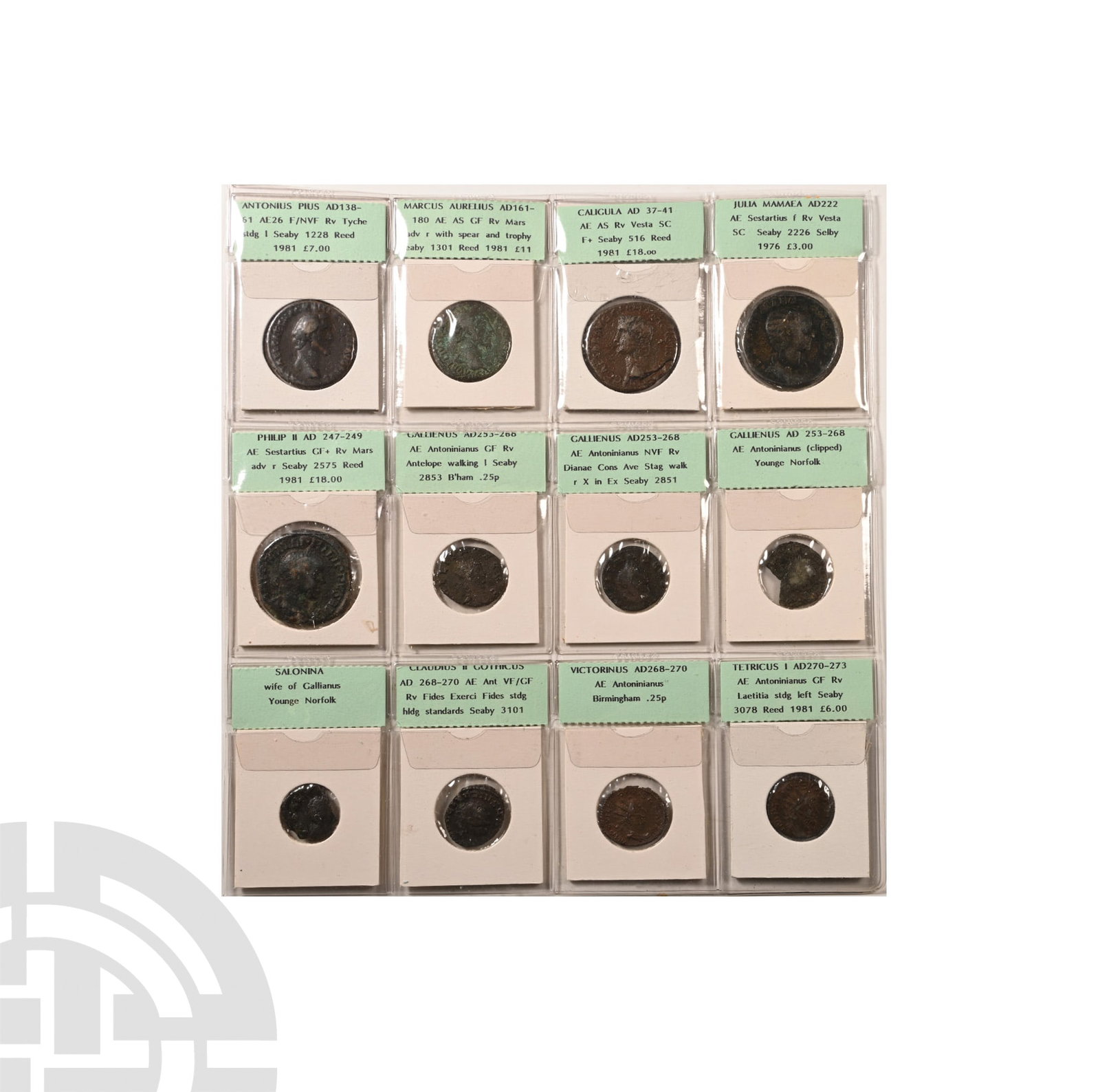 Group of Twelve [12] Roman Imperial AE Coins.: 1st-4th century AD.Various emperors. 130gr total.Near Very Fine to Very Fine. From the private collection of Kenneth Machin (1936-2020).