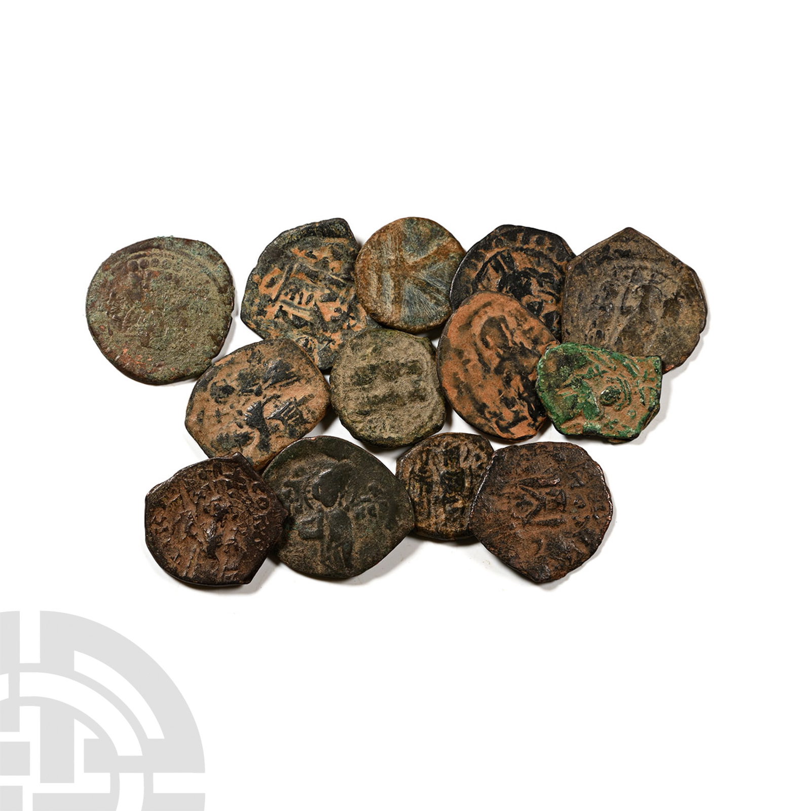 Group of Thirteen [13] Byzantine AE Coins.: 6th-9th century AD.Various emperors. 71gr total.Near Very Fine to Very Fine. Acquired on the UK art market. Property of an Essex, UK, collector.