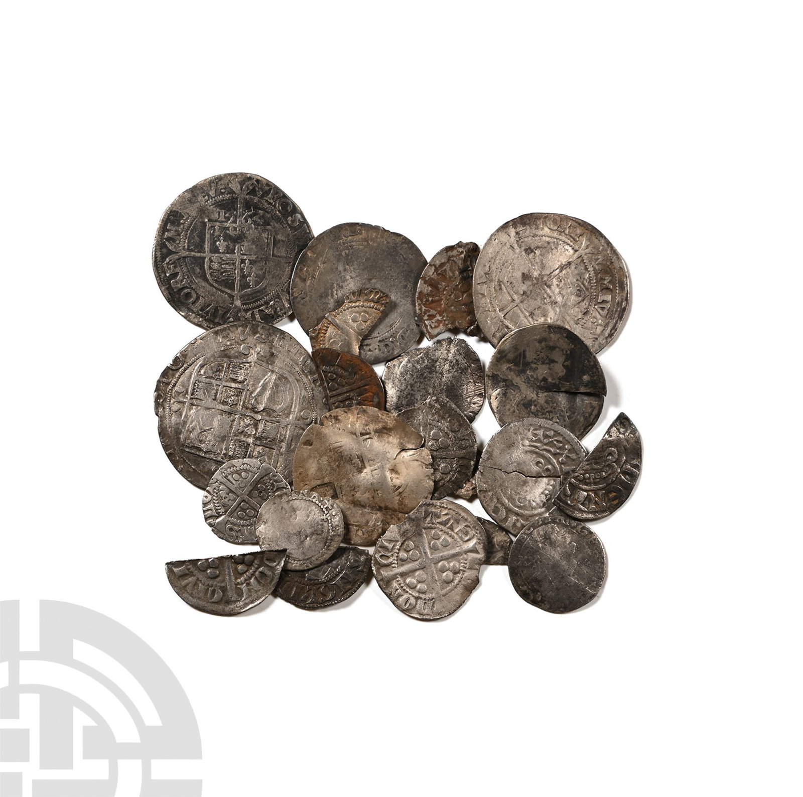 England. Group of Twenty-One [21] AR Coins.: 12th-17th century AD.Various kings. 25.06gr total.Fair to Very Fine. Found Yorkshire/County Durham, UK.