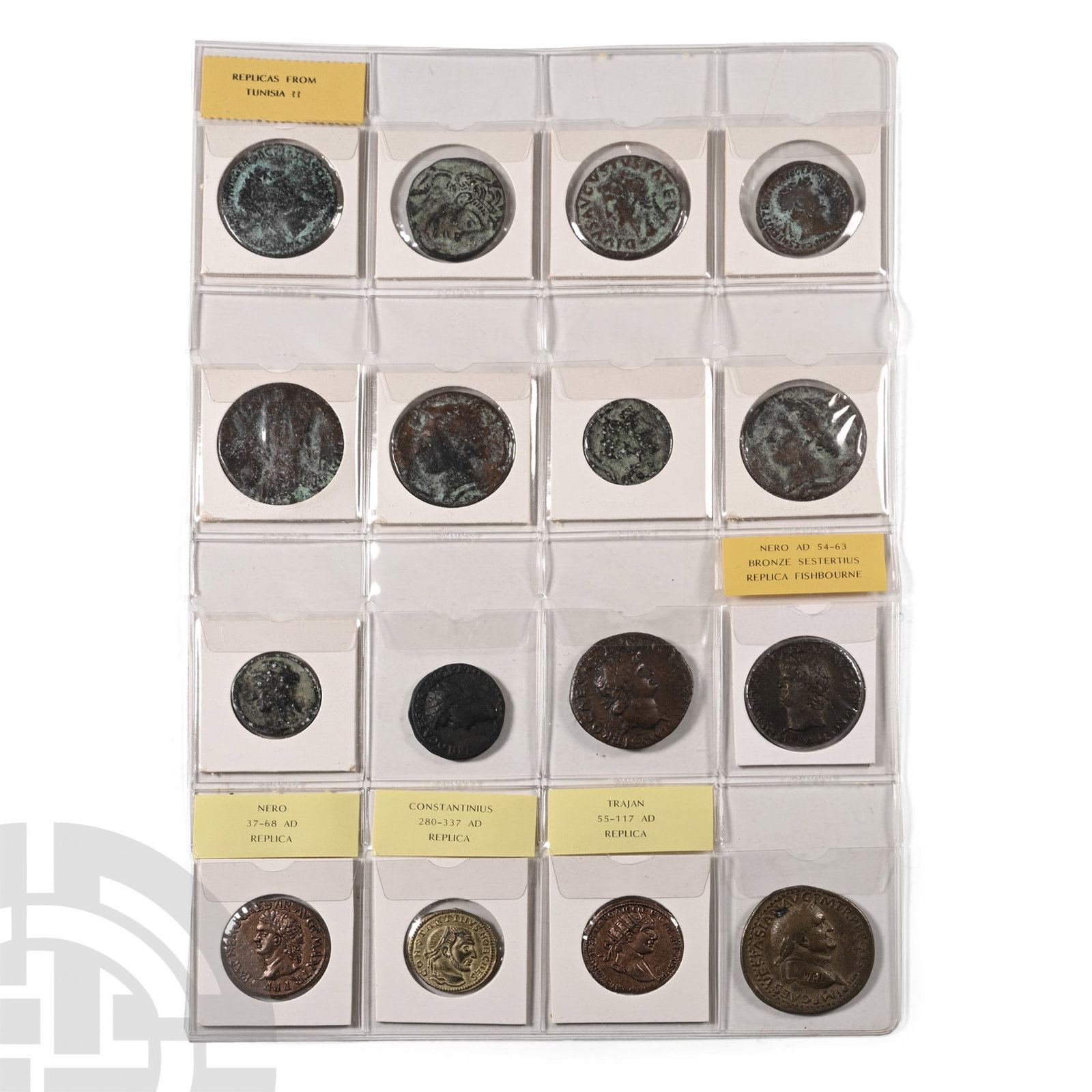Group of Sixteen [16] Reproductions of Greek and Roman Coins.: 20th century AD.Various types. 231gr total.Condition as seen. From the private collection of Kenneth Machin (1936-2020).