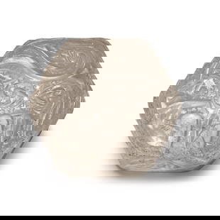 Fatimid Rock Crystal 'Knight' Gaming Piece: 9th-10th century A.D. Hexagonal in plan with low-relief stylised horse to the upper face, the lateral facets with stylised perching bird, advancing leopard and other motifs; repaired. 62.47 grams, 32