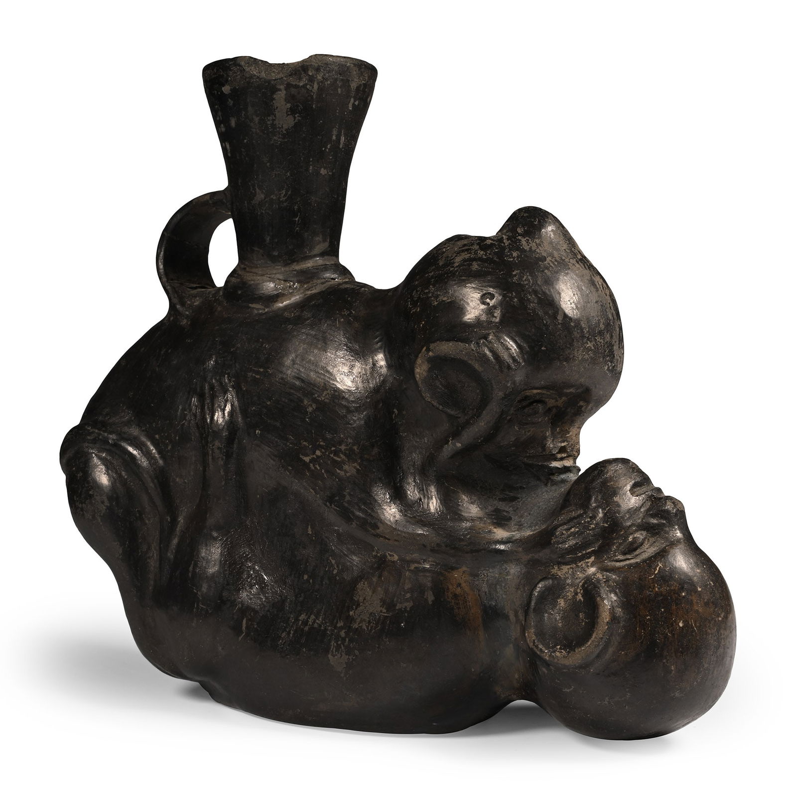 Pre Columbian Black Ware Vessel with Monkeys (1 of 1)