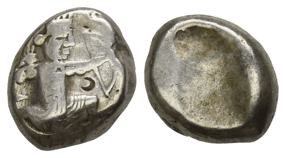 Persia. Achaemenid Empire, Time of Darius II to Artaxerxes II AR Siglos.: Lydo-Milesian standard. Sardes or subsidiary mint. Type IV (middle) B. Circa 420-375 BC. Persian king or hero, wearing kidaris and kandys, quiver over shoulder, in kneeling-running stance to right, ho