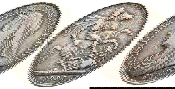 Great Britain. Hanover, Victoria AR Crown.: London mint. Dated 1897 and RY LXI. Old Head Coinage. Designs by Sir Thomas Brock and Benedetto Pistrucci. 1837-1901. VICTORIA • DEI • GRA • BRITT • REGINA • FID • DED &b