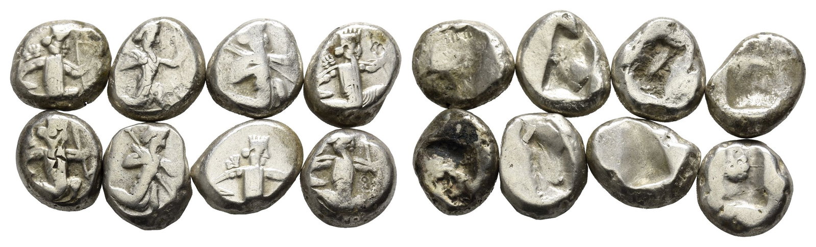Group of Eight [8] AR Sigloi of Achaemenid Empire.: 5th-4th century BC. Various types. 44.58gr total. Condition as seen. Ex 'V' gentleman's collection, Switzerland. From the property of a North London, UK, gentleman. TimeLine Auctions follows a rigorou