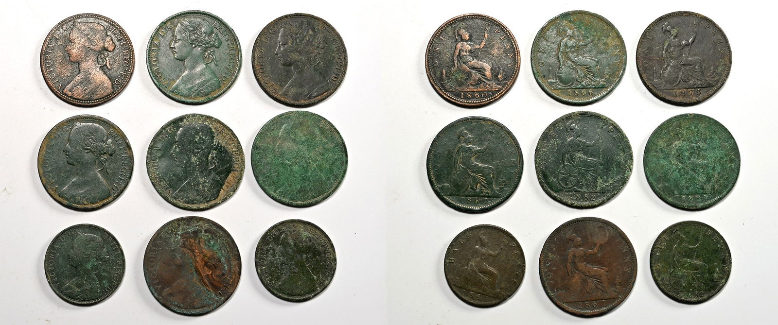 Group of Nine [9] Scarcer Date Victoria Penny and Halfpennies. (1 of 1)