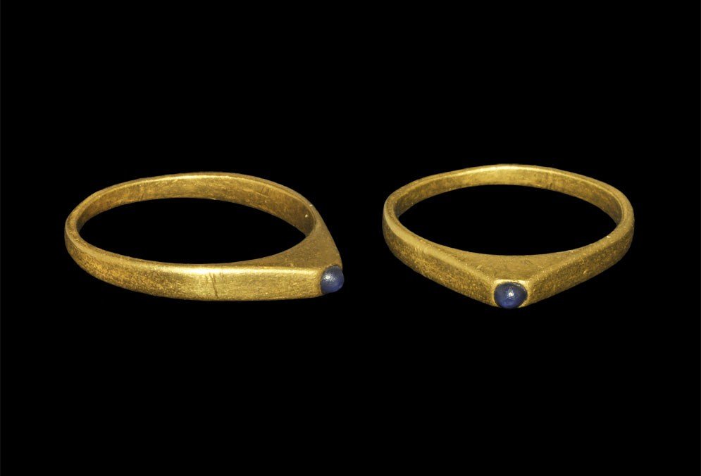 Medieval Gold Bishop's Stirrup Ring with Amethyst