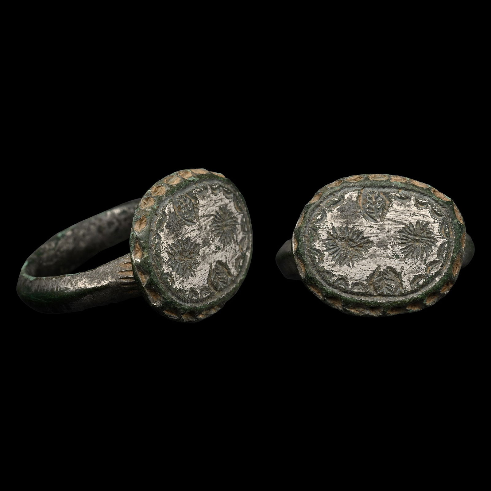 Byzantine Bronze Ring with Floral Cross