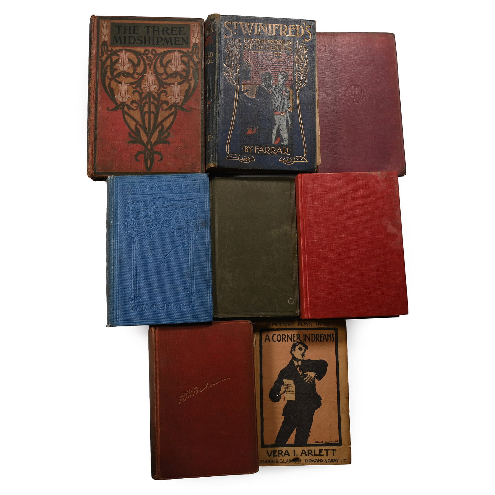 Group of Various Novels - 8 Titles: 1899-1980 A.D. Comprising: Michael Scott - Tom Cringle's Log - hardcover, 576 pp; R.H. Barham - The Ingoldsby Legends - London, hardcover, 518 pp, monochrome illustrations, dedication to the front pag