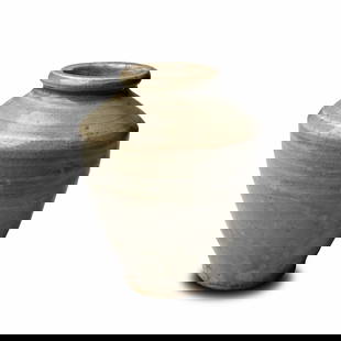 Song Decorated Glazed Stoneware Vase: Song Dynasty, 960-1269 A.D. With flared body and deep shoulder, raised rim with carination. 597 grams, 14.2 cm (5 1/2 in.). [No Reserve] From the private collection of a Canadian gentleman living in E