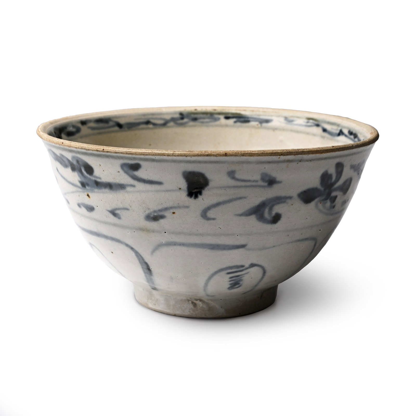 Hoi An Cargo Shipwreck Glazed Polychrome Bowl: 15th century A.D. Tin-glazed squat bowl with everted rim, floral motifs to rim and centre. Cf. The Bach, N., Vietnamese Ceramics in Asian Maritime Trade between 14th and 17th centuries, Hanoi, 2014, f