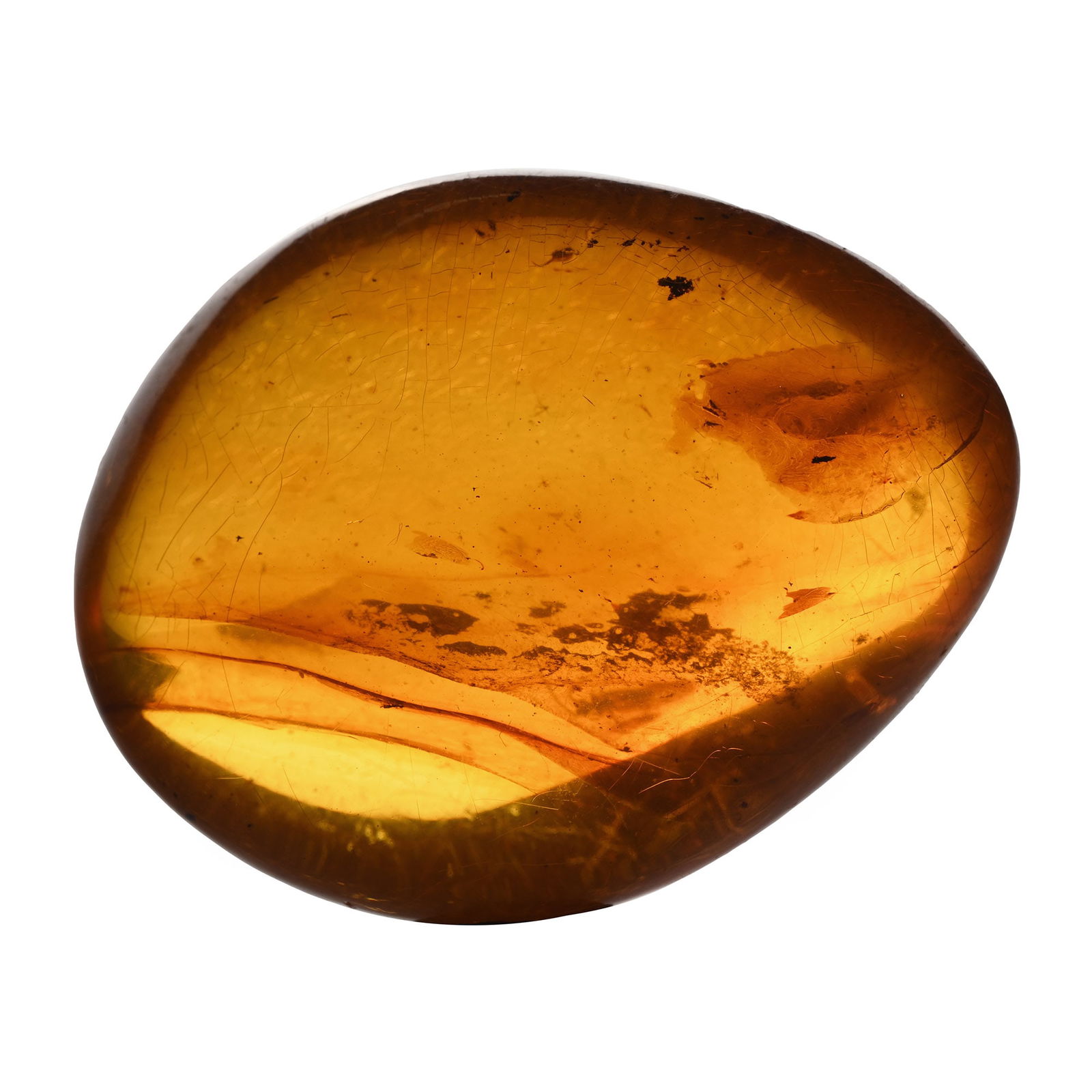 Insect Inclusion in Polished Amber: Oligocene Epoch, circa 45 million years B.P. A polished translucent pebble with a flying insect inclusion. 6.4 grams, 33 mm (1 1/4 in.). [No Reserve] Property of a North West London, UK, lady. TimeLin
