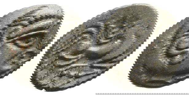 Celtic Northeast Gaul. Coriosolites BI Stater.: Celtic Northeast Gaul. Coriosolites BI Stater. Circa 100-50 BC. Stylised head to right, hair in large spiral curls, S-like ear; [pearl strings flowing around] / Stylised charioteer driving biga to rig