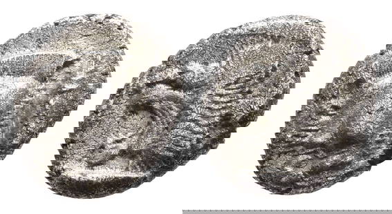 Mysia, Kyzikos AR Trihemiobol.: Mysia, Kyzikos AR Trihemiobol. Circa 450-400 BC. Forepart of boar to left with short mane and dotted truncation; to right, tunny fish upward / Head of roaring lion to left with bristling mane, outstre