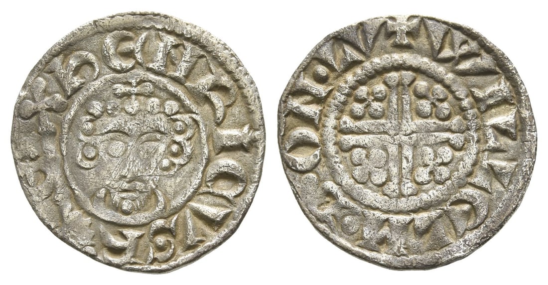 England. Plantagenet, John AR Penny.: England. Plantagenet, John AR Penny. Struck 1205-1207. London mint; Wilhelm B, moneyer. Short Cross type, class Vb. ??NRICVS R-?X, crowned facing bust, holding sceptre / ? WILL?LM • B • ON &