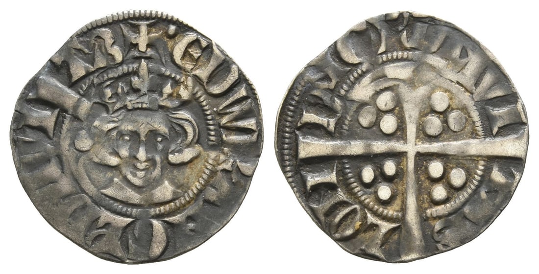 England. Plantagenet, Edward I AR Penny.: England. Plantagenet, Edward I AR Penny. Struck 1282-9. London mint. New Coinage, class 4d. ? • ?DW R' ANGL' DNS ??B, crowned facing bust / [•] CIVI-TAS LON-DON, long cross with three pellet