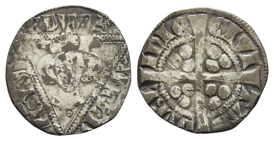 Ireland. Plantagenet, Edward I AR Penny.: Ireland. Plantagenet, Edward I AR Penny. Struck 1297-1302. Dublin mint. Second ('?DW') coinage, class IVb. • ?DW • R' AHGL • D-NS ??B, crowned facing bust; single pellet below; all with