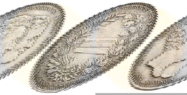 German States. Saxony, Anton I AR Conventionsthaler.: German States. Saxony, Anton I AR Conventionsthaler. Dated 1831. Dresden mint. New Constitution commemorative issue. Johann Georg Studer, Mint Master. ANTON KOENIG UND FRIEDRICH AUGUST MITREGENT VON S